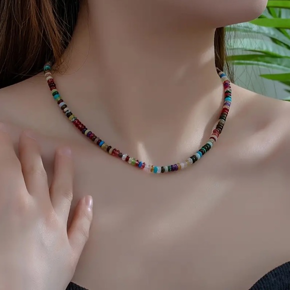 NEW Colorful Gemstone Natural Stone Beaded Adjustable Choker Necklace Gold - Picture 3 of 14